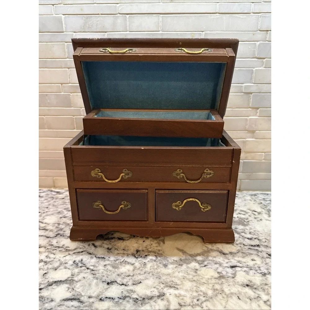 Vintage Wooden Jewelry Box Miniature Dresser Music Box Tone Japan